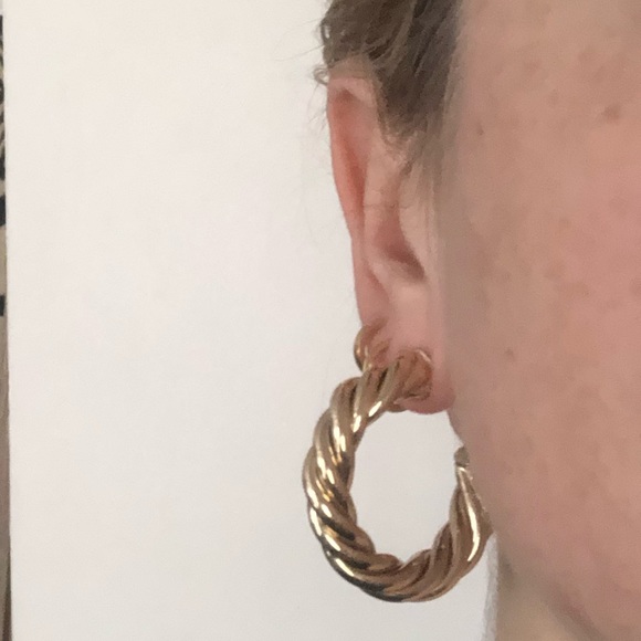 chunky gold twist hoop statement earrings - Picture 3 of 5